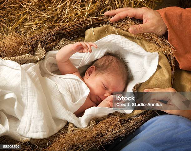 Infant In A Manger Reenacting Birth Of Christ Stock Photo - Download Image Now - Nativity Scene, Jesus Christ, Baby - Human Age