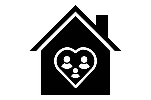Vector illustration of Family house icon Family relationship care Safety symbol. Stay in home with family parents protection Kids. People quarantine icon, Love in family Sweet home house with heart. People Insurance icon.