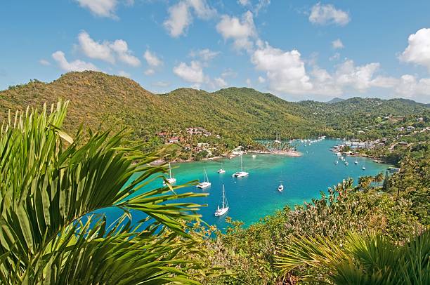 marigot bay, st. lucia - st lucia bay caribbean marigot bay stock-fotos und bilder