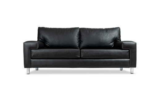 Black leather sofa, isolated, with clipping path.