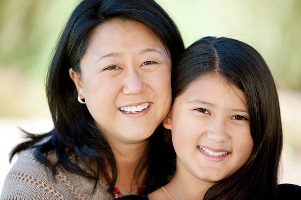 istock Real People: Head Shoulders Smiling Asian Mother Daugher in Park 155908794
