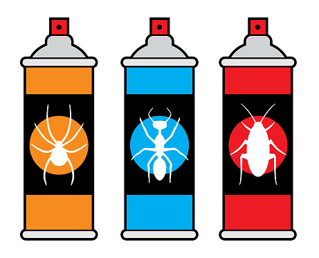 Vector illustration of three cans of insect spray on a white background.