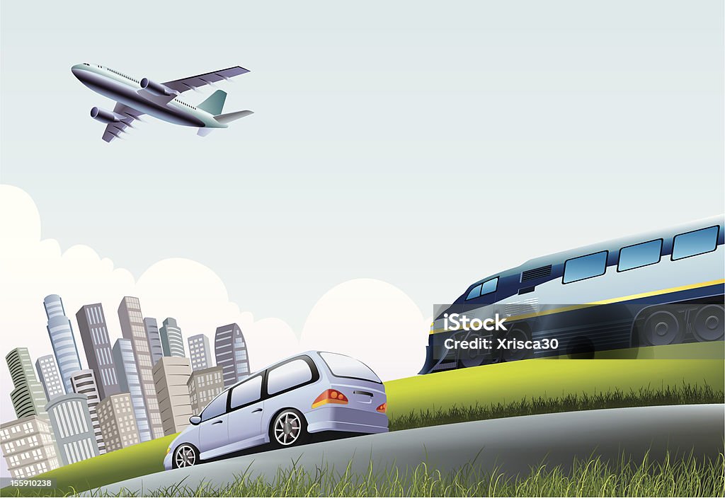Mode of transportation Detail illustration of mode of transportation, car, airplane and train executed in vector format. Train - Vehicle stock vector