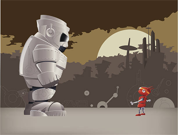 david i goliath fighting robotów, ilustracja - david stock illustrations