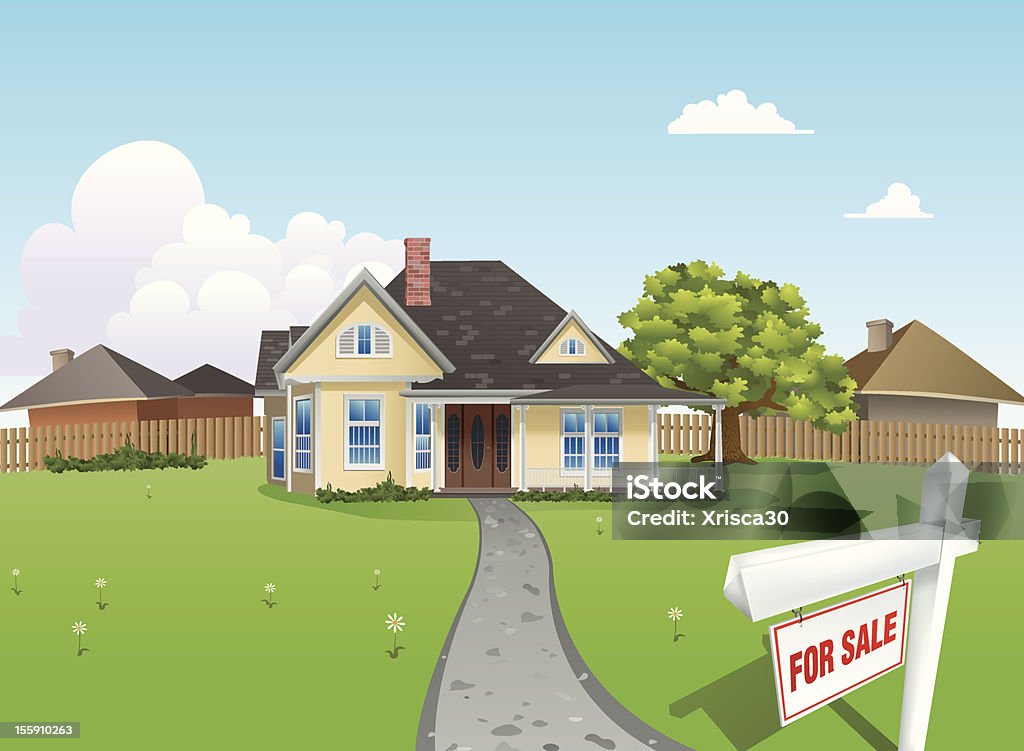 Dream home For sale Nicely built dream house for sale in the market. Highly detailed illustration of the house in vector format. Community stock vector