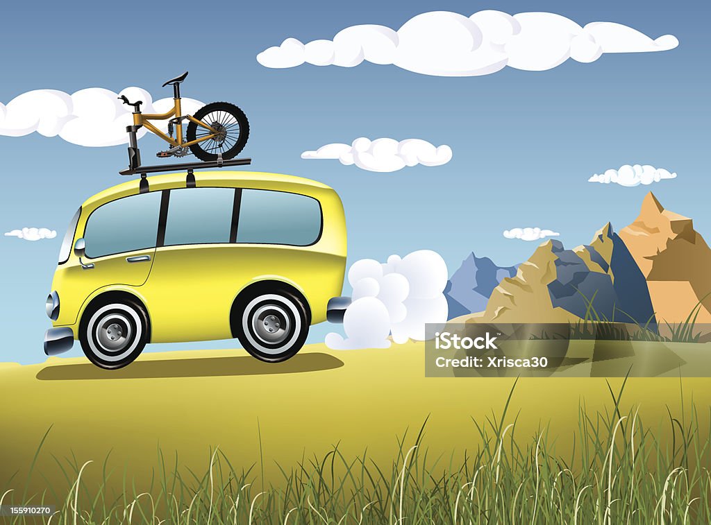 Klasyczne van na przygoda podróży - Grafika wektorowa royalty-free (Dowcip rysunkowy)