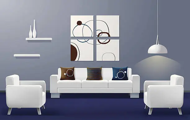 Vector illustration of Illustration of a modern living room with a white couch