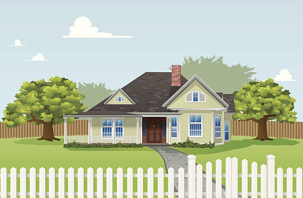 Dream Home Beautifully built dream home with picket fences. Highly detailed illustration of the house in vector format. outdoors illustrations stock illustrations