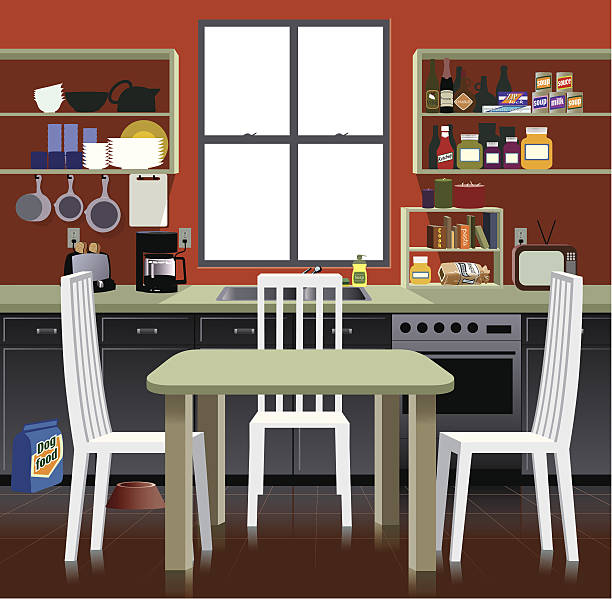 illustrazioni stock, clip art, cartoni animati e icone di tendenza di scena di cucina - kitchen table