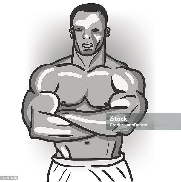 アフロ男性ポーズをとる後部とホワイト - グレースケールのベクターアート素材や画像を多数ご用意 - グレースケール, ボクシング, 1人