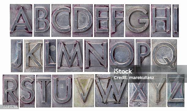 Alphabet In Grunge Metal Type Stock Photo - Download Image Now - Alphabet, Antique, British Culture