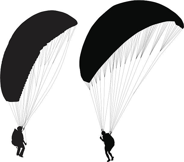 illustrations, cliparts, dessins animés et icônes de parapente avant de décoller - skydiving parachute hang glider silhouette