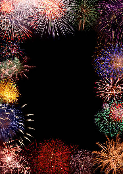 Colorful fireworks as a picture border stock photo