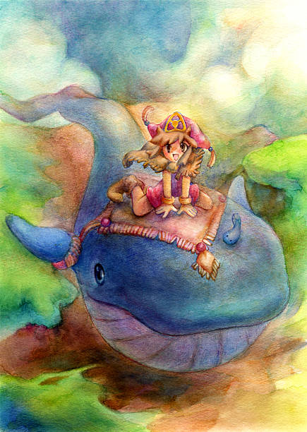 Chica en una ballena - ilustración de arte vectorial