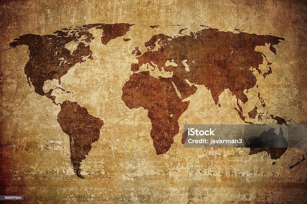 Mappa del mondo in stile grunge marrone - Foto stock royalty-free di Africa