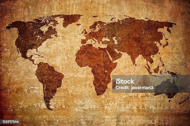 Mappa Del Mondo In Stile Grunge Marrone - Fotografie stock e altre immagini di Africa - Africa, Antico - Condizione, Antico - Vecchio stile
