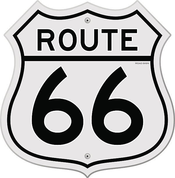 route 66 の標識 - route 66 road road trip multiple lane highway点のイラスト素材／クリップアート素材／マンガ素材／アイコン素材