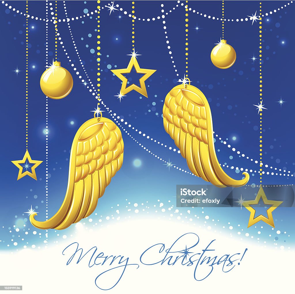 Cartolina di Natale con angelo con ali oro. - arte vettoriale royalty-free di A forma di stella