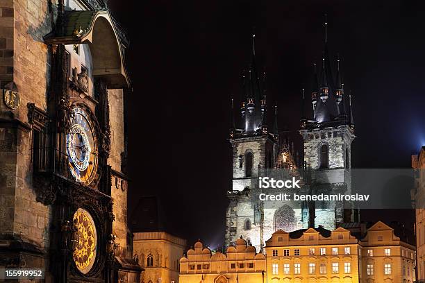 Prague In Night Tynsky Palace Stock Photo - Download Image Now - Cathedral, Church, City