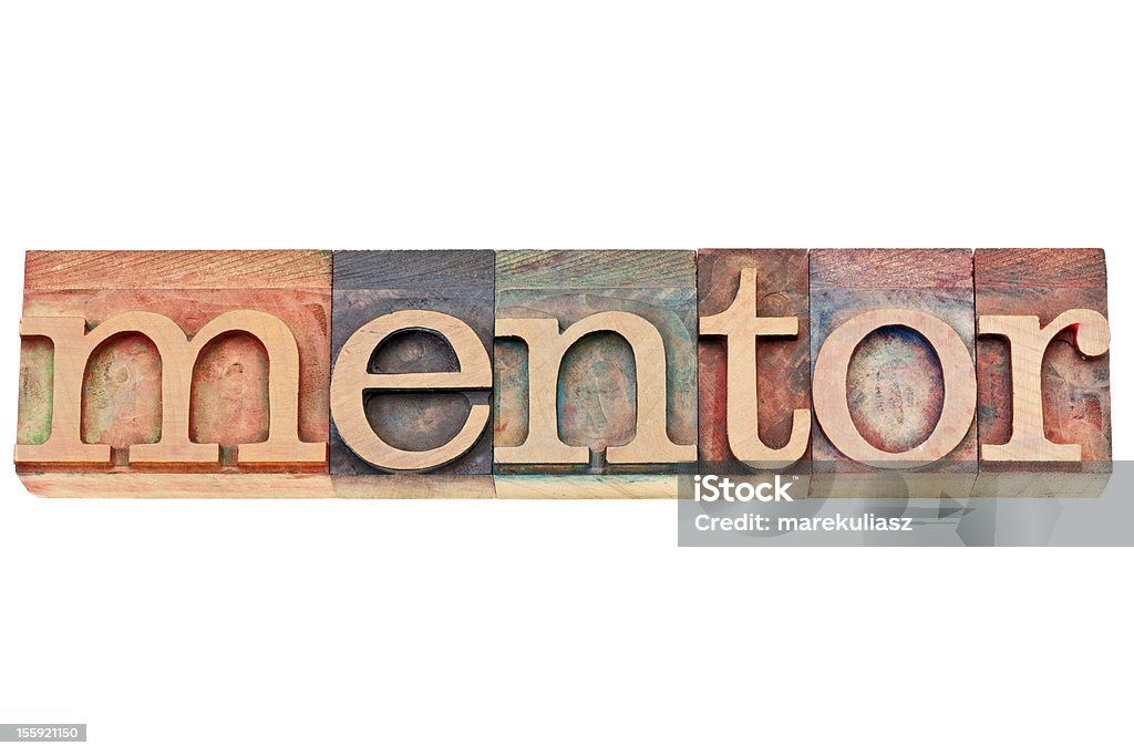 mentor-palabras en la tipografía tipo de madera - Foto de stock de Anticuado libre de derechos