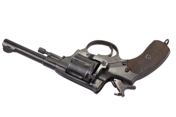 Cocked russian revolver isolated on a white