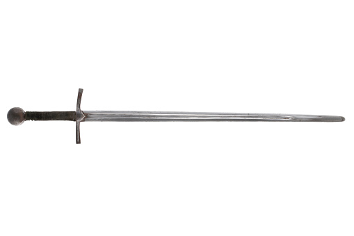 Medieval sword isolated on white background.
