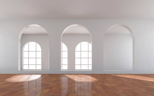 istock 3D rendering of white wood flooring, open and clean room 1559331599