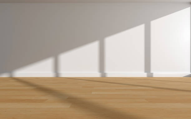 istock 3D rendering of white wood flooring, open and clean room 1559359327