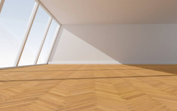 istock 3D rendering of white wood flooring, open and clean room 1559362758