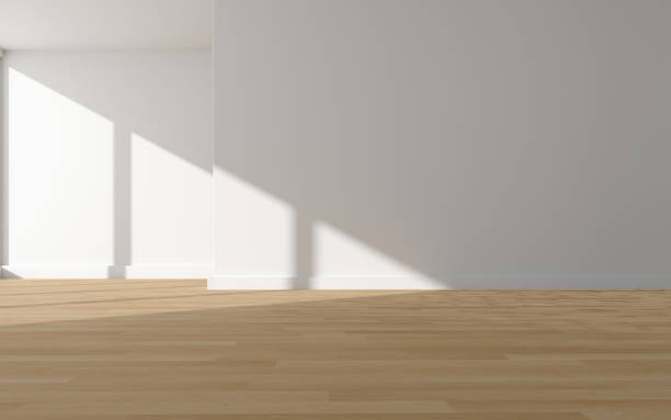 istock 3D rendering of white wood flooring, open and clean room 1559364953