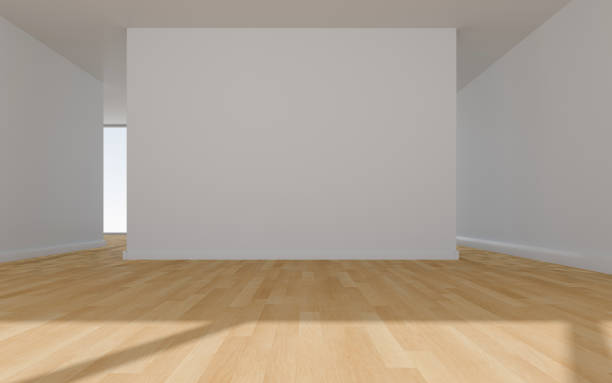 istock 3D rendering of white wood flooring, open and clean room 1559368688