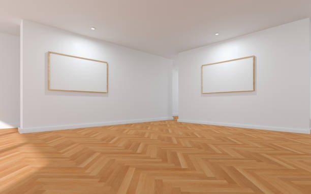 istock 3D Wood Flooring White Exhibition Room 1559368692