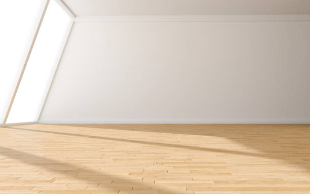 istock 3D rendering of white wood flooring, open and clean room 1559375534