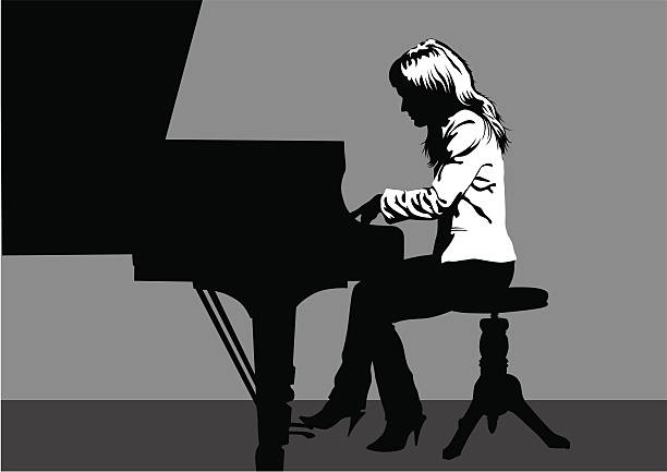 여자 게임하기 피아노 - pianist stock illustrations