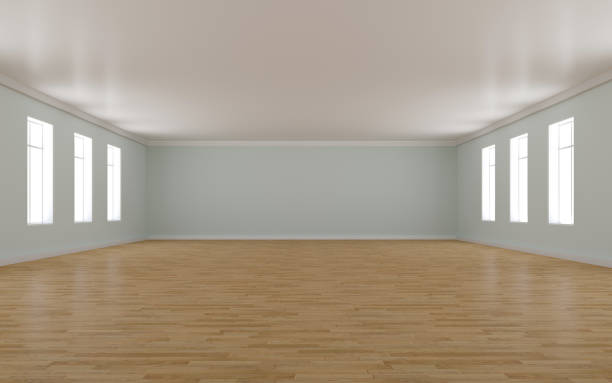 istock 3D rendering of white wood flooring, open and clean room 1559414156