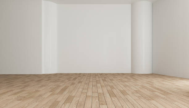 istock 3D rendering of white wood flooring, open and clean room 1559430203