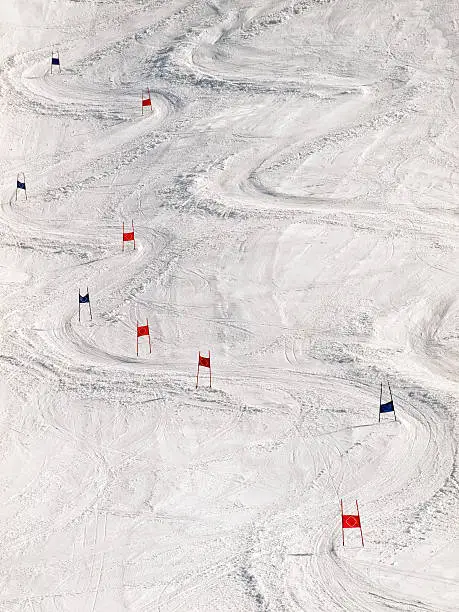 View of the ski slope with slalom markers.