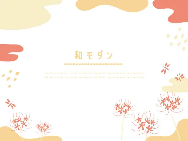 Vector illustration of This is a Japanese autumn background of higanbana and red dragonflies.