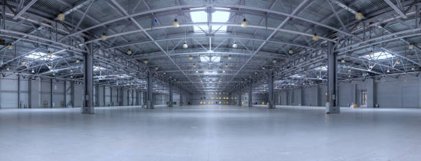 Modern storehouse Large modern empty storehouse. Very big resolution panorama. airplane hangar stock pictures, royalty-free photos & images