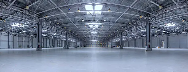 Large modern empty storehouse. Very big resolution panorama.