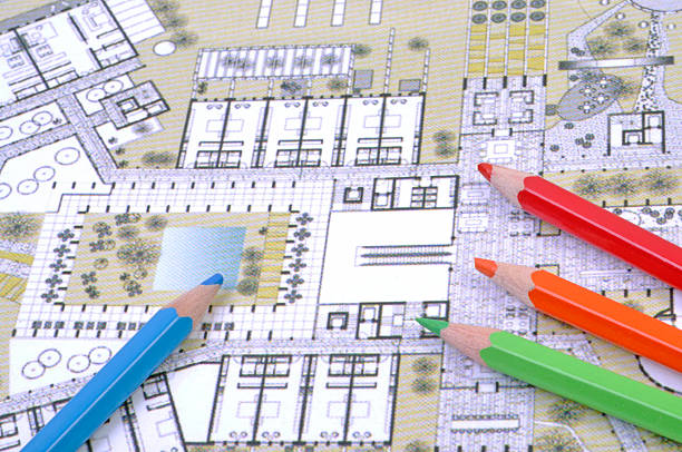 istock color pencils and blue print 155948001