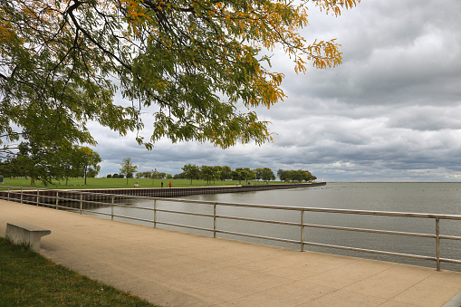A beautiful day in September for a walk along  the Lake Michigan Boardwalk found at the Lakeshore State Park in Milwaukee Wisconsin