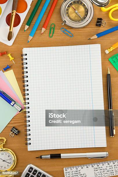 Back To School Concept On Wood Stock Photo - Download Image Now - Back to School, Black Color, Blue