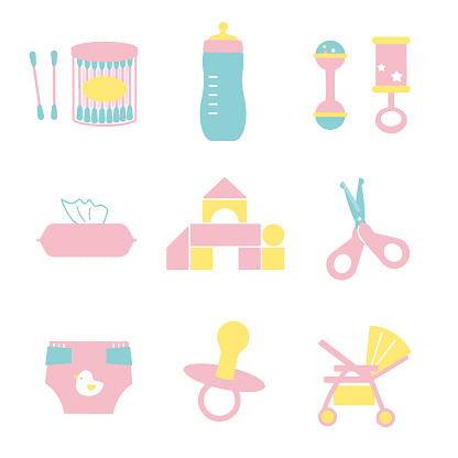 Various baby item set illustration material