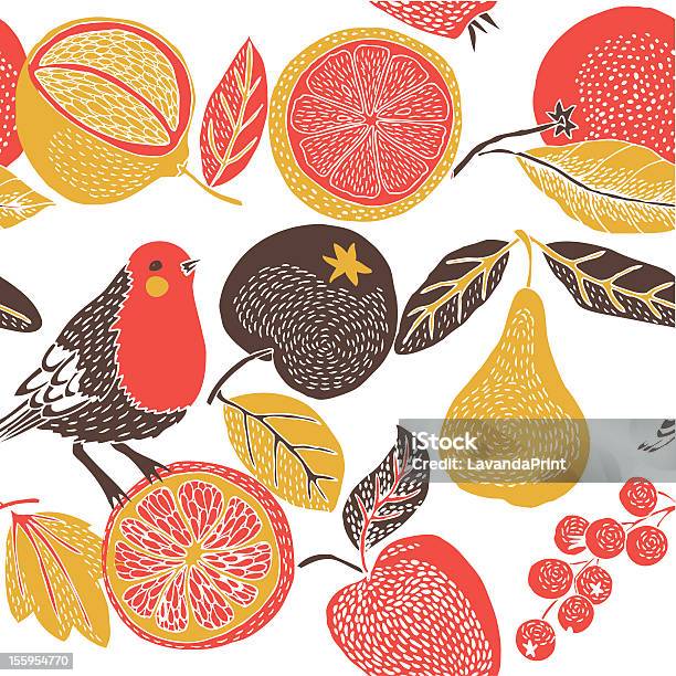 Fruits Jardin Avec Oiseau Vecteurs libres de droits et plus d'images vectorielles de Abstrait - Abstrait, Art, Art et Artisanat