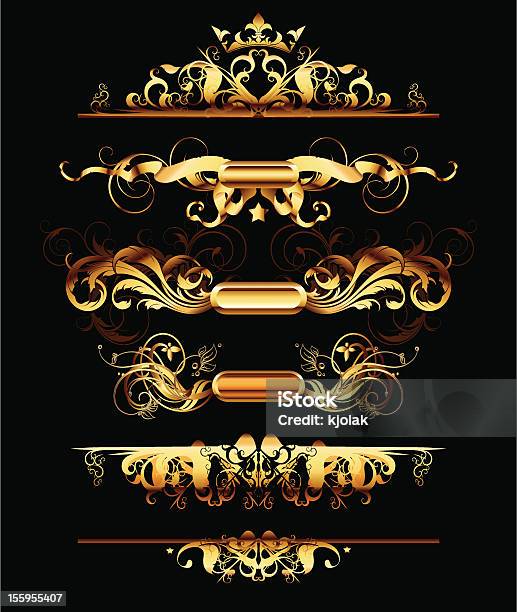 Conjunto De Elementos De Design Dourado - Arte vetorial de stock e mais imagens de Brasão - Brasão, Design, Dourado - Cores