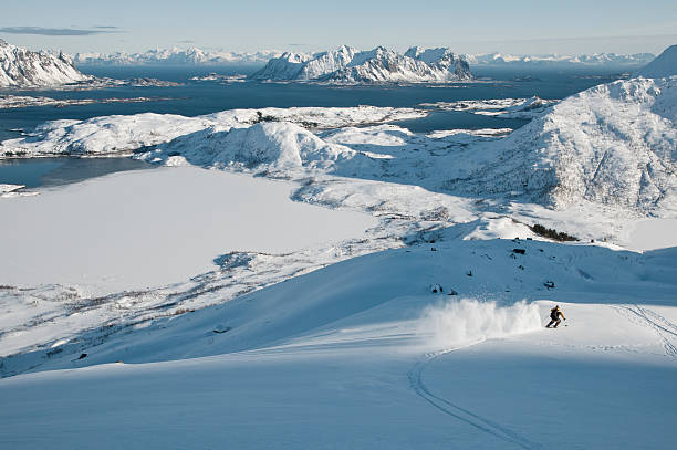 istock Skiing down mountains in Lofoten 155957428