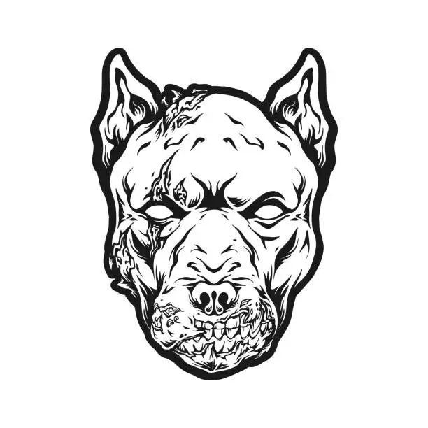 Vector illustration of Haunting howls scary dog head zombie monsters silhouette