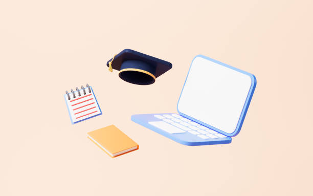 istock Graduate cap and laptop, scroll on the yellow background, 3d rendering. 1559588425