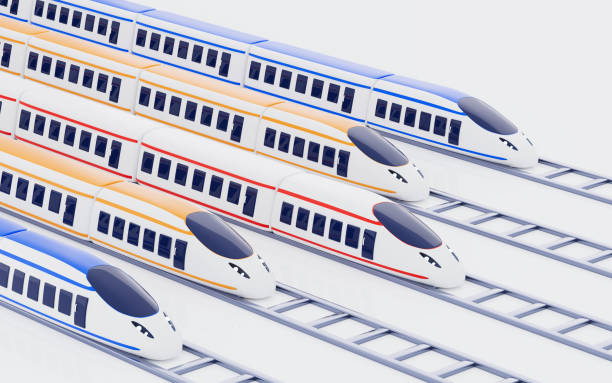 istock Cartoon high-speed train in the white background, 3d rendering. 1559593626